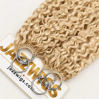 JAZZWIGS #613 Blonde Burmese Curly Feather Crochet Human Hair, close-up of the crochet attachment area