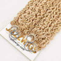 JAZZWIGS #613 Blonde Burmese Water Curly Feather Crochet Human Hair, close-up of the crochet attachment area