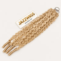 JAZZWIGS #613 Blonde Burmese Water Curly Feather Crochet Human Hair, one pack shown in a full-length view on a clean light background