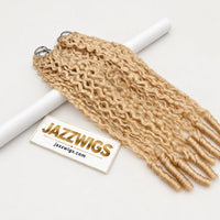 JAZZWIGS #613 Blonde Burmese Water Curly Feather Crochet Human Hair, angled full-length product view
