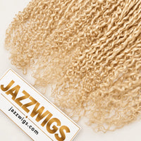 JAZZWIGS #613 Blonde Pixie Curly Feather Crochet Human Hair, close-up of the curly ends