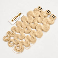 Three #613 blonde raw Body Wave hair bundles displayed together