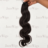 JAZZWIGS #1B Natural Black Body Wave Feather Crochet Human Hair — Hand-held full view