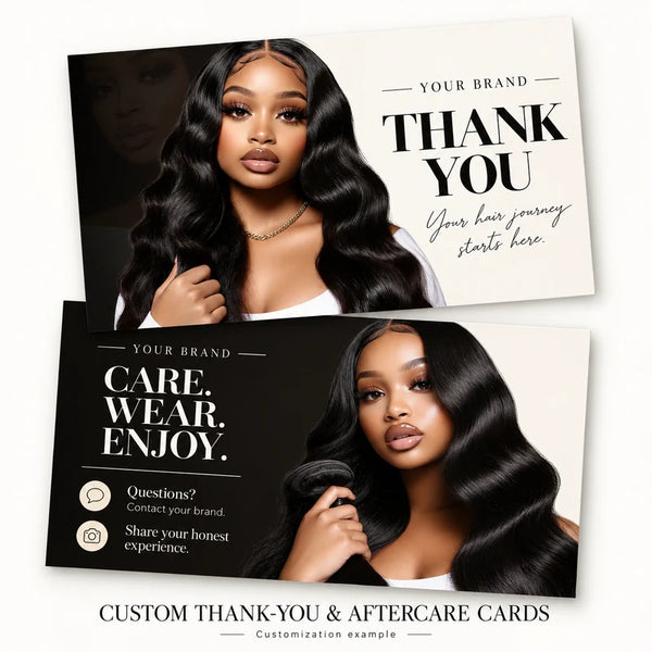 Custom Thank-You & Aftercare Cards for Hair Brands — 200 PCS