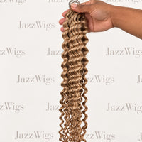 JAZZWIGS Deep Wave Feather Crochet Hair in #27 Honey Blonde, full product view