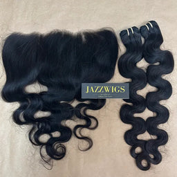 Raw body wave 2 bundles with 13x6 HD lace frontal for Black women.