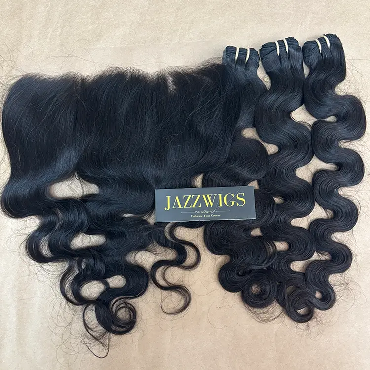 Raw body wave 3 bundles with 13x6 HD lace frontal for Black women.
