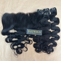 Raw body wave 4 bundles with 13x6 HD lace frontal for Black women.