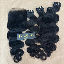 Raw body wave 4 bundles with 6x6 HD lace closure for Black women.
