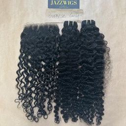 Raw Burmese curly 2 bundles with 6x6 HD lace closure for Black women.
