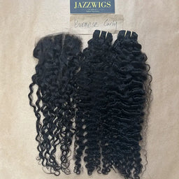 Raw Burmese curly 2 bundles with 7x7 HD lace closure for Black women.