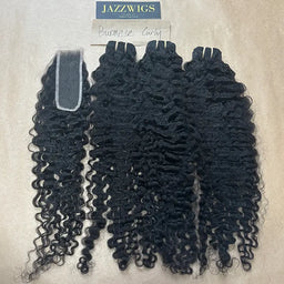 Raw Burmese curly 3 bundles with 2x6 HD lace closure for Black women.