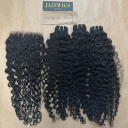Raw Burmese curly 3 bundles with 6x6 HD lace closure for Black women.