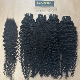 Raw Burmese curly 4 bundles with 2x6 HD lace closure for Black women.