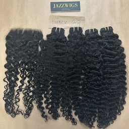Raw Burmese curly 4 bundles with 6x6 HD lace closure for Black women.