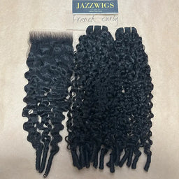Raw French curly 2 bundles with 5x5 HD lace closure for Black women.