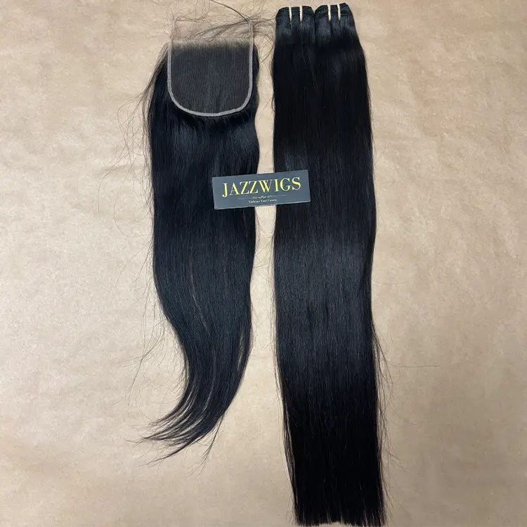 Raw straight 2 bundles with 5x5 HD lace closure for Black women.