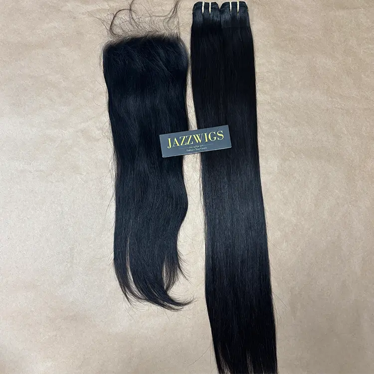 Raw straight 2 bundles with 6x6 HD lace closure for Black women.