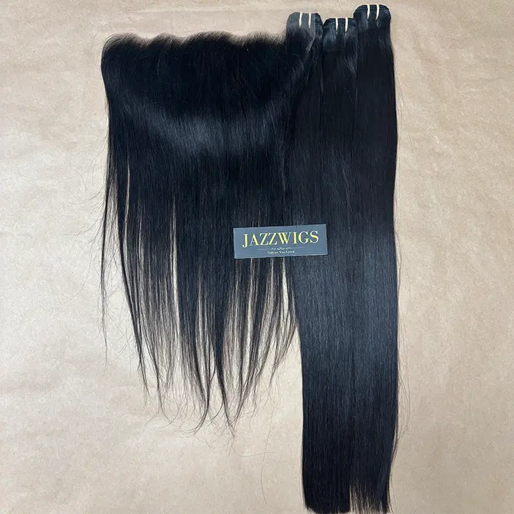 Raw straight 3 bundles with 13x6 HD lace frontal for Black women.