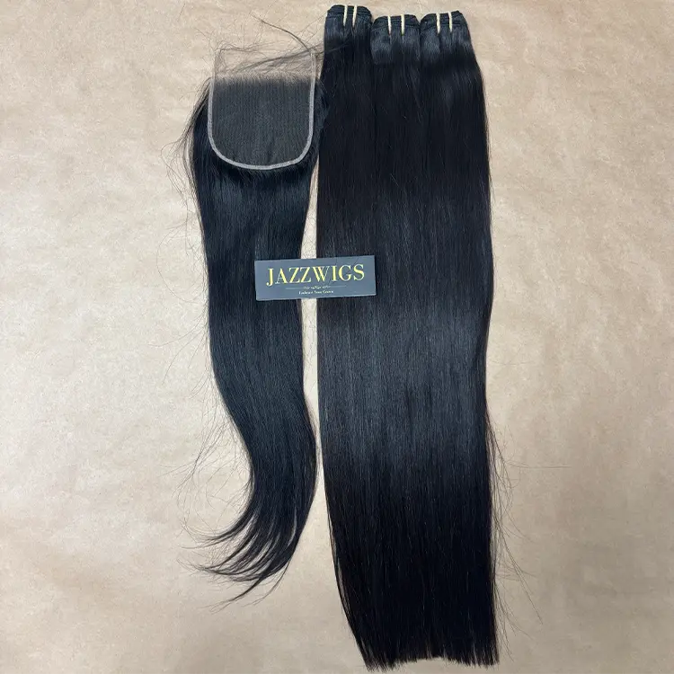 Raw straight 3 bundles with 5x5 HD lace closure for Black women.