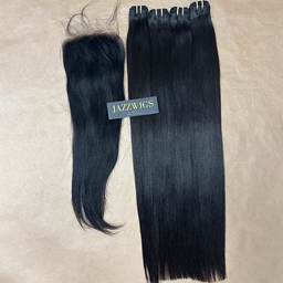 Raw straight 4 bundles with 6x6 HD lace closure for Black women.