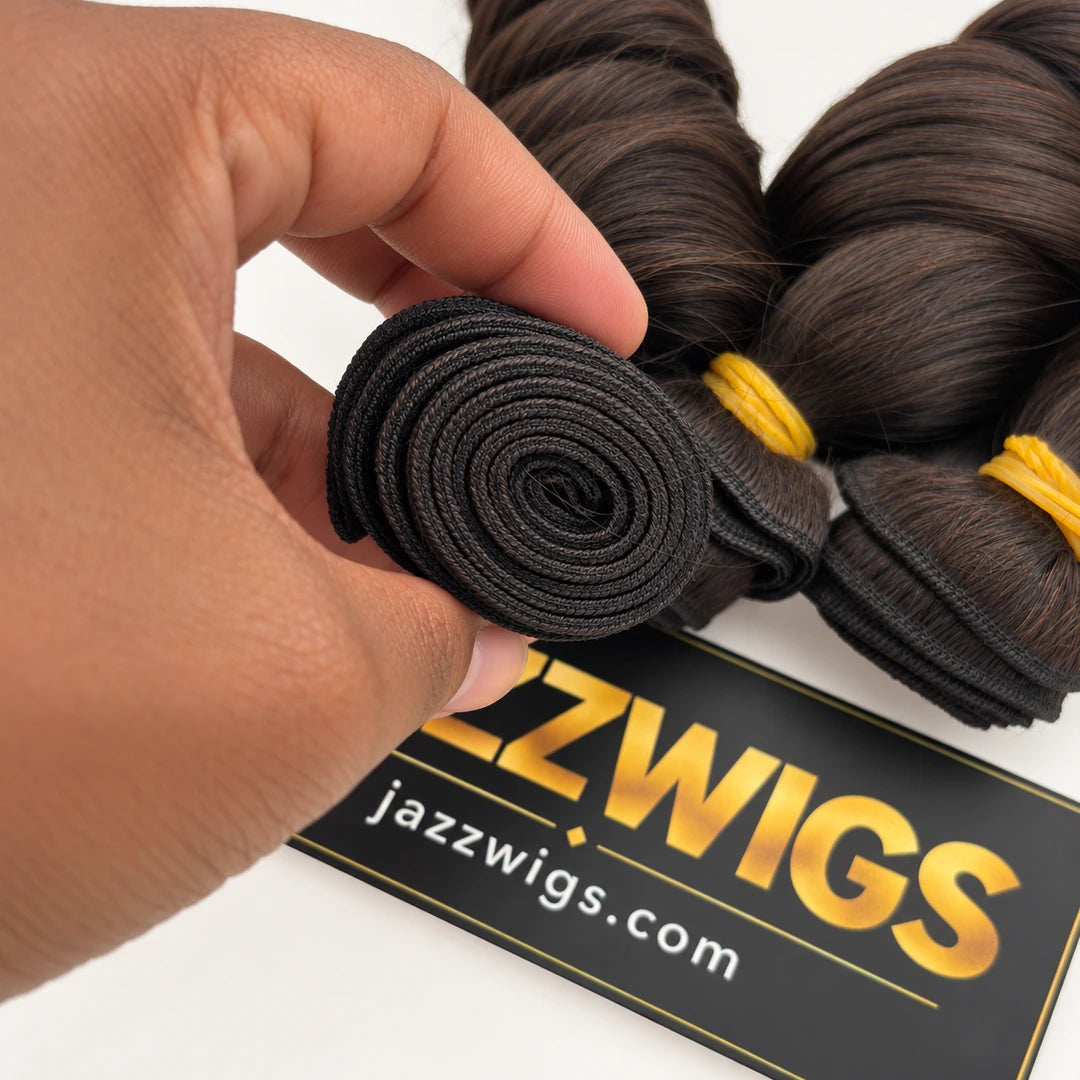Raw Vietnamese Loose Wave Hair in Natural Black #1B — weft detail