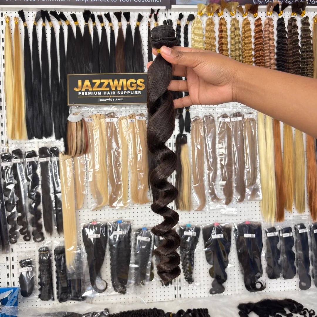 Raw Vietnamese Loose Wave Hair in Natural Black #1B — showroom product view