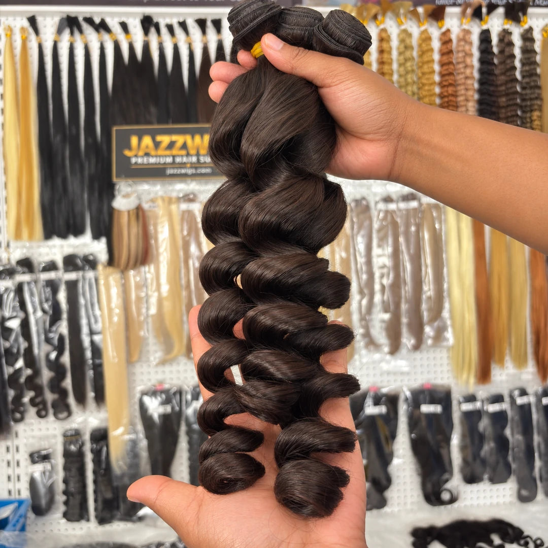 Raw Vietnamese Loose Wave Hair in Natural Black #1B — showroom product view