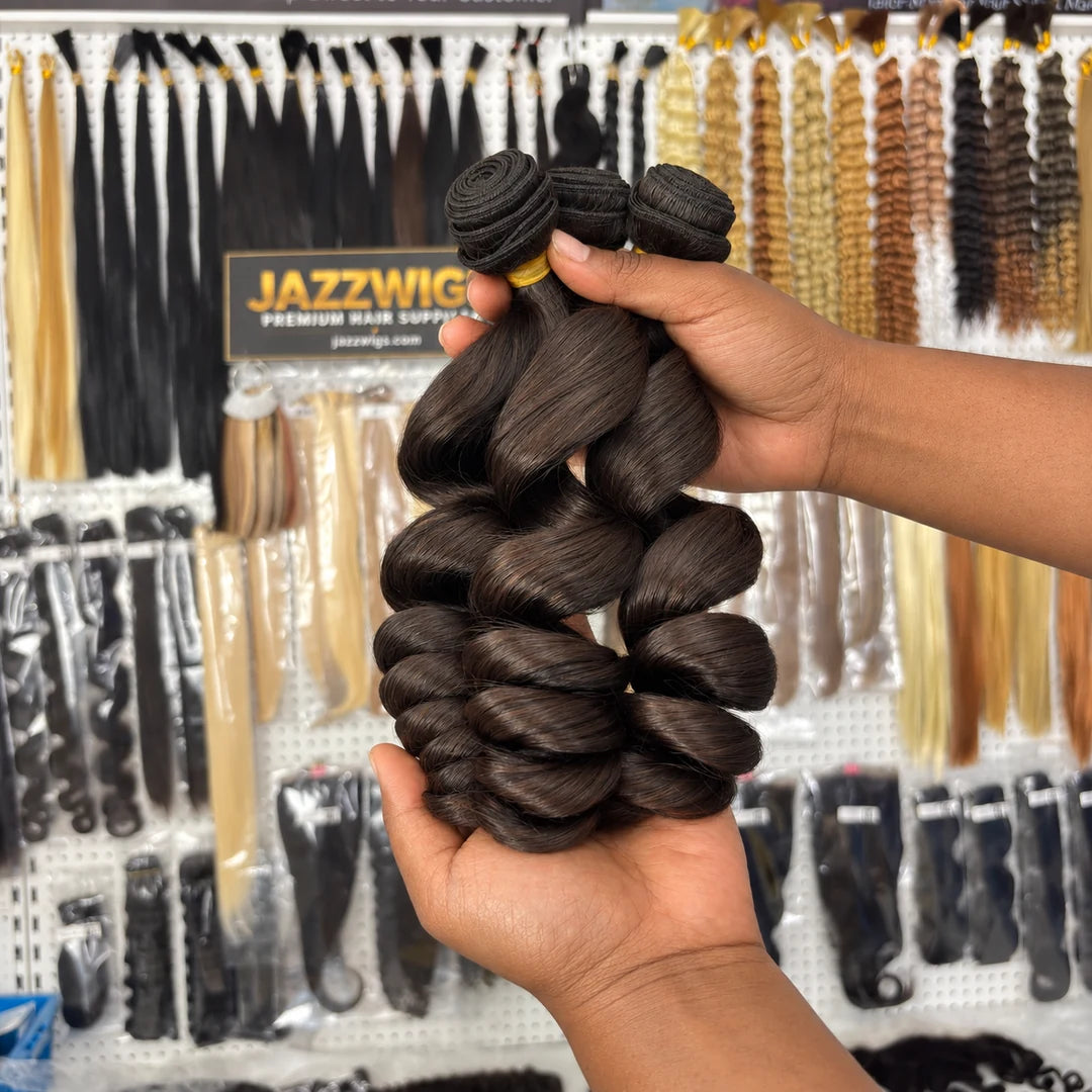 Raw Vietnamese Loose Wave Hair in Natural Black #1B — showroom product view