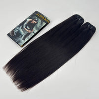 JAZZWIGS Raw Vietnamese Straight Hair 2 Bundle product display with branded brochure, natural black straight human hair bundles with smooth texture and full ends.