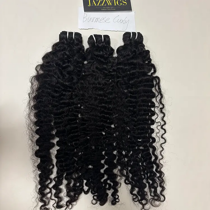 Virgin Cambodian Burmese curly hair 3 bundles with defined curls for Black women.