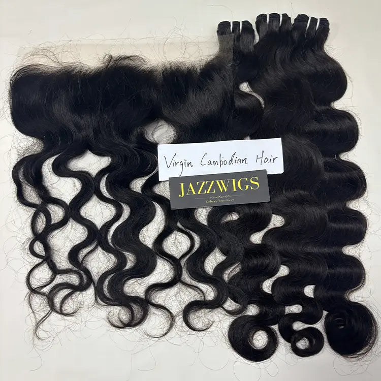 3 Virgin Cambodian Body Wave Hair Bundles with 13×4 HD Lace Frontal JAZZWIGS