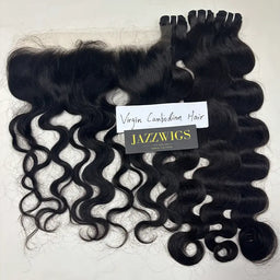 3 Virgin Cambodian Body Wave Hair Bundles with 13×4 HD Lace Frontal JAZZWIGS