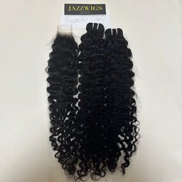 Virgin Burmese curly 2 bundles with 2x6 HD lace closure for Black women.