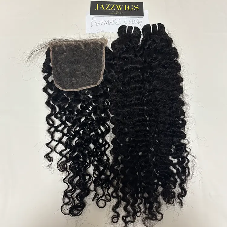 Full virgin Burmese curly bundles with 6x6 HD lace for seamless installs.