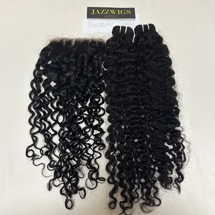Virgin Burmese curly 2 bundles with 6x6 HD lace closure for Black women.
