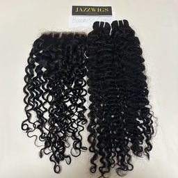 Virgin Burmese curly 2 bundles with 6x6 HD lace closure for Black women.