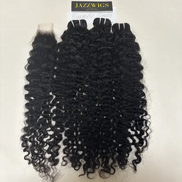 Virgin Burmese curly 3 bundles with 2x6 HD lace closure for Black women.
