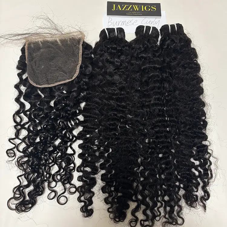 6x6 HD lace closure paired with virgin Burmese curly Black hair bundles.
