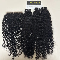 Virgin Burmese curly 3 bundles with 6x6 HD lace closure for Black women.
