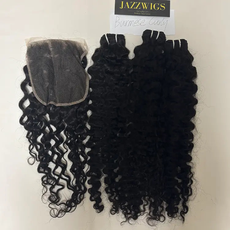 Soft Burmese curly texture with 7x7 HD lace closure and natural hairline.