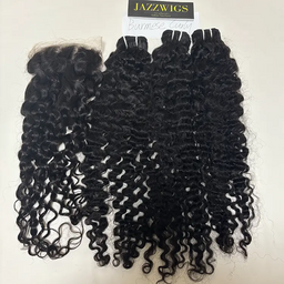 Virgin Burmese curly 3 bundles with 7x7 HD lace closure for Black women.