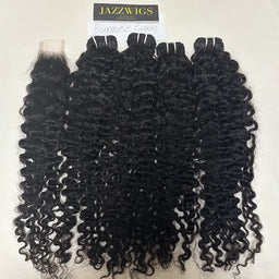 Virgin Burmese curly 4 bundles with 2x6 HD lace closure for Black women.
