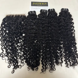 Virgin Burmese curly 4 bundles with 6x6 HD lace closure for Black women.