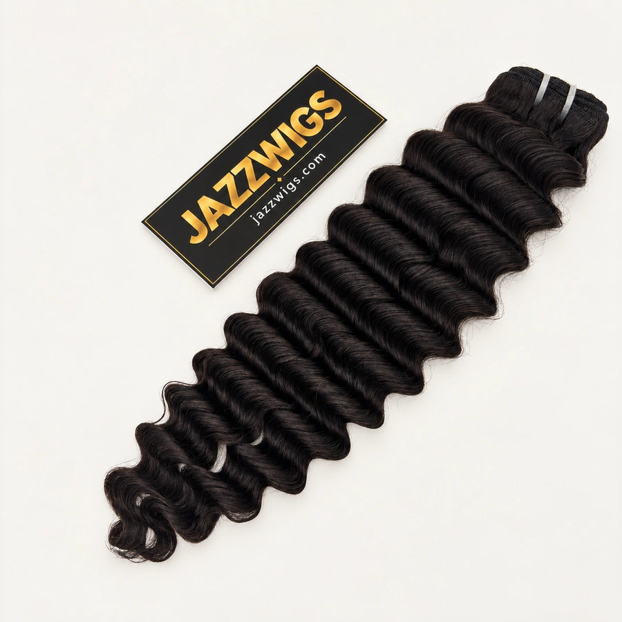JAZZWIGS Virgin Cambodian Deep Wave human hair, one bundle in natural black #1B.