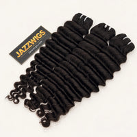 JAZZWIGS Virgin Cambodian Deep Wave human hair in natural black #1B, three bundles.