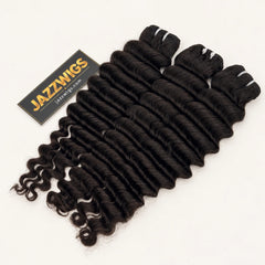 Virgin Cambodian Deep Wave Hair – 3 Bundles | Natural Black #1B