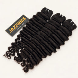 JAZZWIGS Virgin Cambodian Deep Wave human hair in natural black #1B, three bundles.
