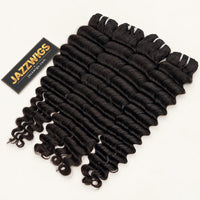 JAZZWIGS Virgin Cambodian Deep Wave human hair in natural black #1B, four bundles.