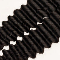 JAZZWIGS Virgin Cambodian Deep Wave human hair in natural black #1B, close-up of the Deep Wave pattern.